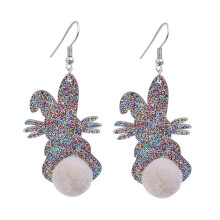 Acrylic Rabbit Plush Ball Drop Earrings Party Jewelry Colorful