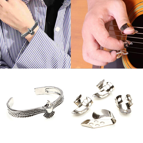 Thumb Finger Picks with Cuff Bracelet Adjustable Metal Finger 1