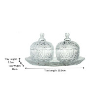 (Default) New 3PC GLASS SUGAR BOWL / GLASS CANDY BOWL WITH LID & TRAY CRYSTAL EFFECT