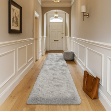 (Silver Runner Rug) Shaggy Rug 80x300cm - Modern Long Hallway & Kitchen Carpet 10 Feet Long - Extra Soft Thick Pile Shaggy Rug