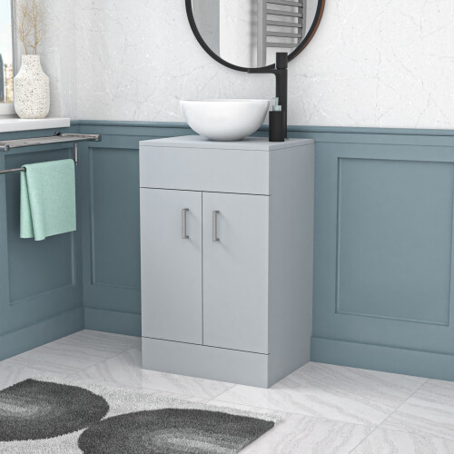 NES Home Nes Home Matte Grey 500mm Bathroom Doors Vanity Unit Round Ceramic Basin 1