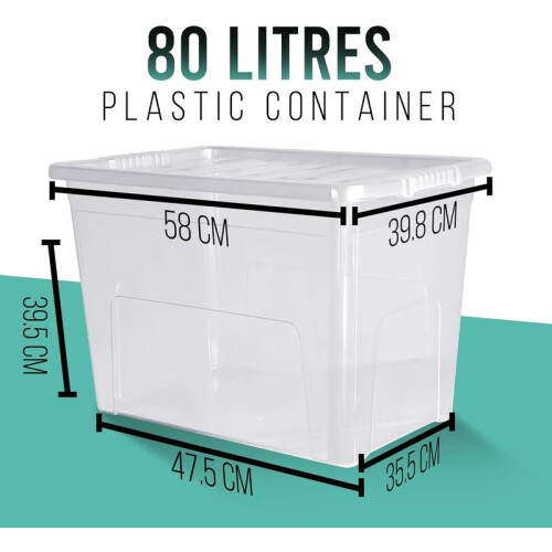 (Default) 80L Storage Boxes With Lids Set of 3, Clear Large Plastic Storage Box With Lid, Strong & BPA Free Stackable Storage Boxes, Multipurpose 1