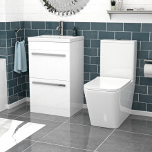 Nes Home 500mm White 2 Drawers Vanity With Rimless Square Close Coupled Toilet