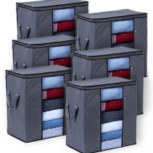 (90L Pack of 6) 6 or 3 Large Clothes Storage Bags with Lids - Durable Moving Boxes for Bedding, Duvets, and Blankets - Reinforced Handles & Clear Window