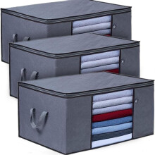 (115L Pack of 3) 6 or 3 Large Clothes Storage Bags with Lids - Durable Moving Boxes for Bedding, Duvets, and Blankets - Reinforced Handles & Clear Window