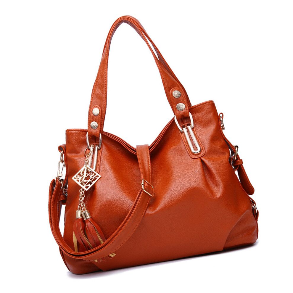 Women PU Handbag Large Capacity Shoulder Bag Tan Yellow 37x17x26cm-image-OPC-PKG25KP-NEW