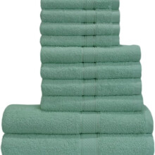 (Seafoam 10pcs set) 10-Piece Bargain Soft Towel Bale Set - 500GSM Face, Hand, and Bath Towels for Your Bathroom