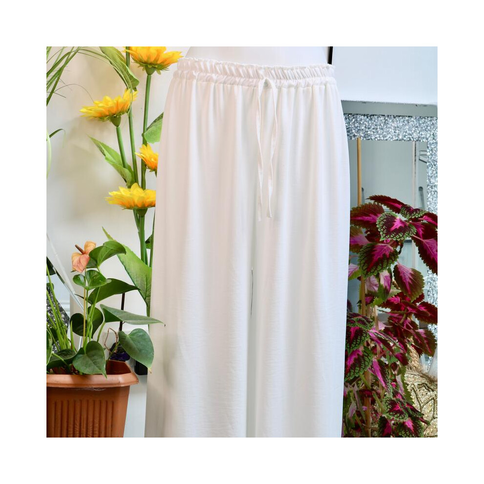 (White) Modest Wide-Leg Trouser - Elegant Mid Waist Plain Women's Trousers, Polyester Material Comfort Womenswear Bottom Drape-image-OPC-PKG27R8-NEW
