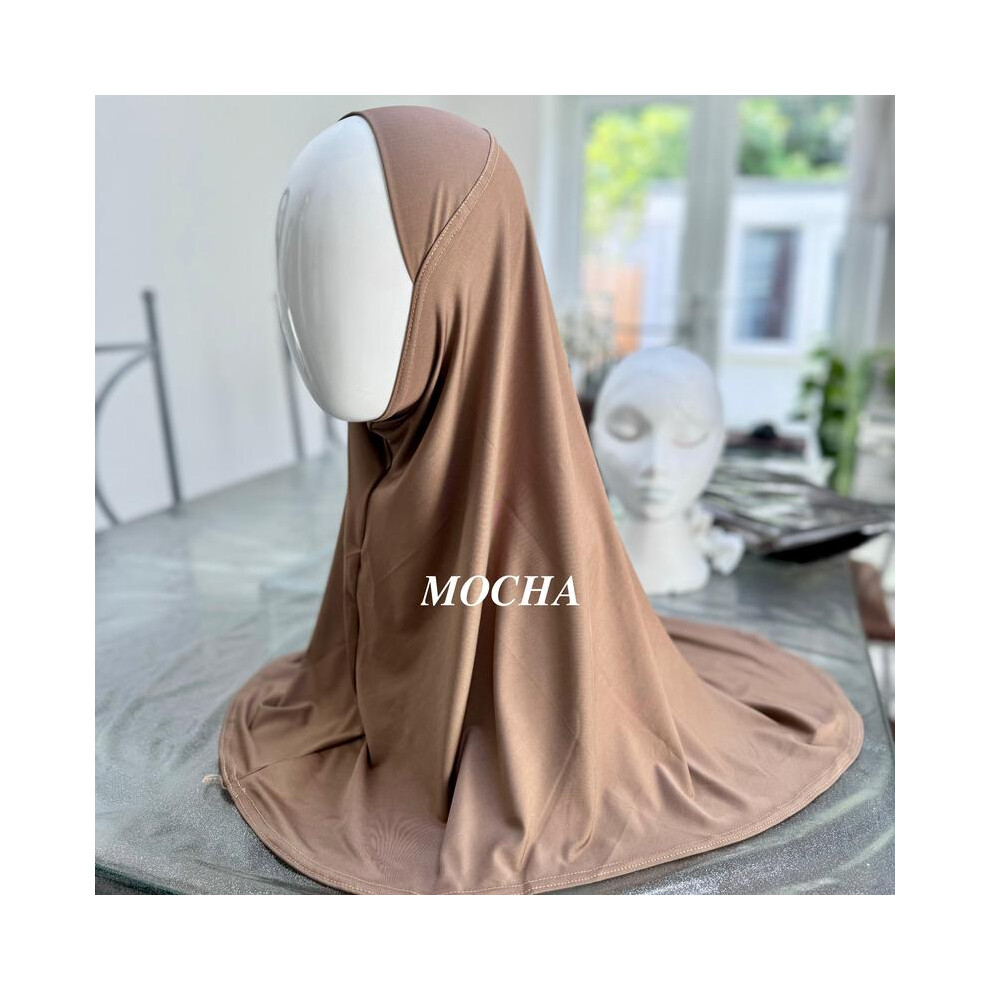 (Mocha) Instant Comfort One Piece Ready Hijab - Quick-Fit Khimar Wrap, Easy Wear, All-Season Stretch Fit Modest Wear, Pull-On Versatile Quick Style-image-OPC-PKG28YM-NEW
