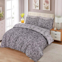 (grey flower, KING) Luxury Microfiber Complete Bedding Sets for Single, Double, and King Sizes - 14 Designs Available