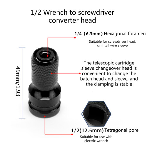 Impact Adapter Square Socket Adapter 1/4" Hex Shank to 1/2" 2