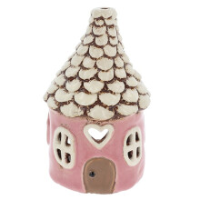 Village Pottery Round Heart House Tea Light Holder - Pink