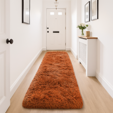 (Medium Runner (60x220cm), Rust Shaggy Rug) Non Slip Shaggy Rugs & Printed Runner Soft Fluffy Carpets for Bedroom, Kitchen & Hallway