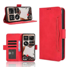 (For Nothing CMF Phone 2 Pro, Red) Skin Feel Calf Texture Card Slots Leather Phone Case 2025