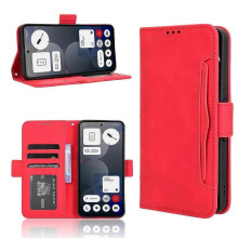 (For Nothing Phone 3a Pro, Red) Skin Feel Calf Texture Card Slots Leather Phone Case 2025