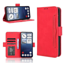 (For Nothing Phone 3a, Red) Skin Feel Calf Texture Card Slots Leather Phone Case 2025