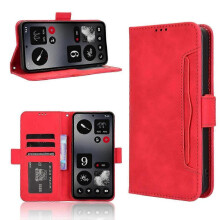 (For Nothing CMF Phone 1, Red) Skin Feel Calf Texture Card Slots Leather Phone Case 2025