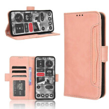 (For Nothing Phone 2, Pink) Skin Feel Calf Texture Card Slots Leather Phone Case 2025