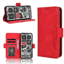 (For Nothing Phone 2, Red) Skin Feel Calf Texture Card Slots Leather Phone Case 2025