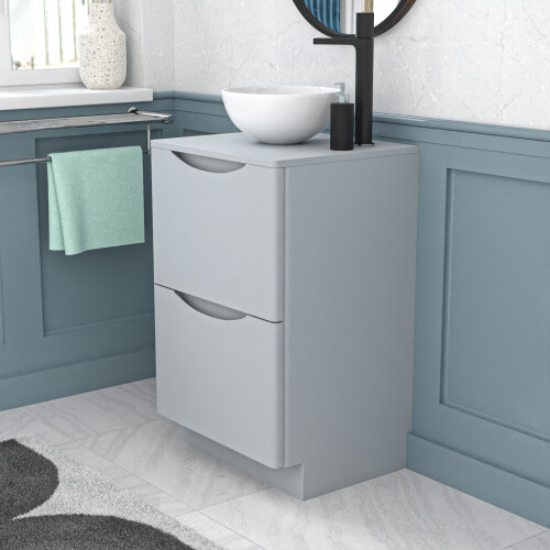 NES Home Nes Home Matte Grey 500mm Bathroom Freestanding Vanity Unit Round Ceramic Basin 2