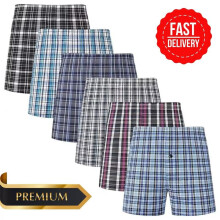(6 Boxer Shorts, Large) Mens Cotton Rich Checkered Boxer Shorts Woven Soft Breathable Underwear Button Fly Style Comfortable Loose Fit Briefs Check and Stripes Adul