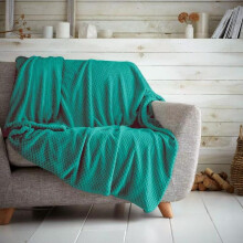 (Teal, Single - 130x150cm) Popcorn Waffle Blankets Fleece Luxury Honecombe Style Throws Travel Sofa Settee Bed Warm Cosy Extra Large Super Soft Throw Overs Blankets Fo