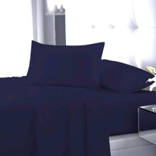 (Navy, Pillowcase Pair Only) Flat Sheet Single Double King Super King Sizes Polycotton Wrinkle Fade Shrink Resistant Flat Sheets Ultra Soft Polycotton All Year Round Use