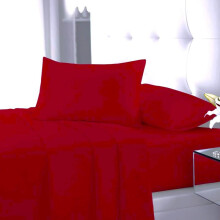 (Red, Pillowcase Pair Only) Flat Sheet Single Double King Super King Sizes Polycotton Wrinkle Fade Shrink Resistant Flat Sheets Ultra Soft Polycotton All Year Round Use