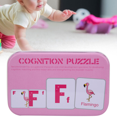 Pink 56pcs Kid Learning Cognitive Educational Card Set with Storage Box for Ages 3+ 2