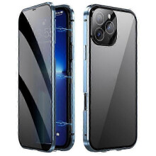 (Blue) Compatible For iPhone 16 Pro Case Anti-Spy Double-Sided Tempered Glass+Magnetic Metal Frame Phone Cover 2025