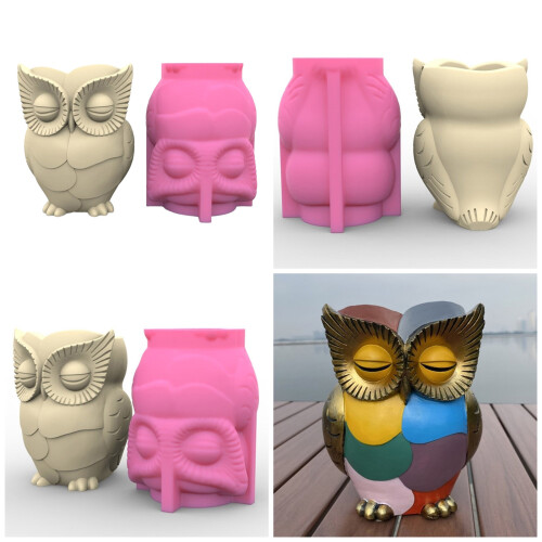 Owl Pen Holder Silicone Molds Table Ornament Mould Plaster 1