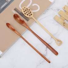 Set mit 3 langen Holzschöpflöffeln für die Zubereitung von Kaffee, Milch und Honig