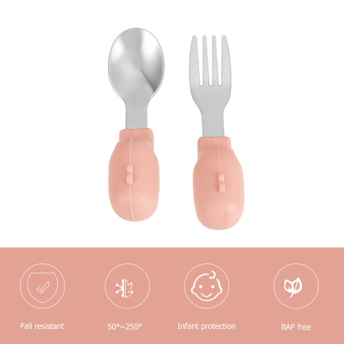 1Ensemble Ensemble Bébé Acier Fourchette Courte Rose Sécurisé 2