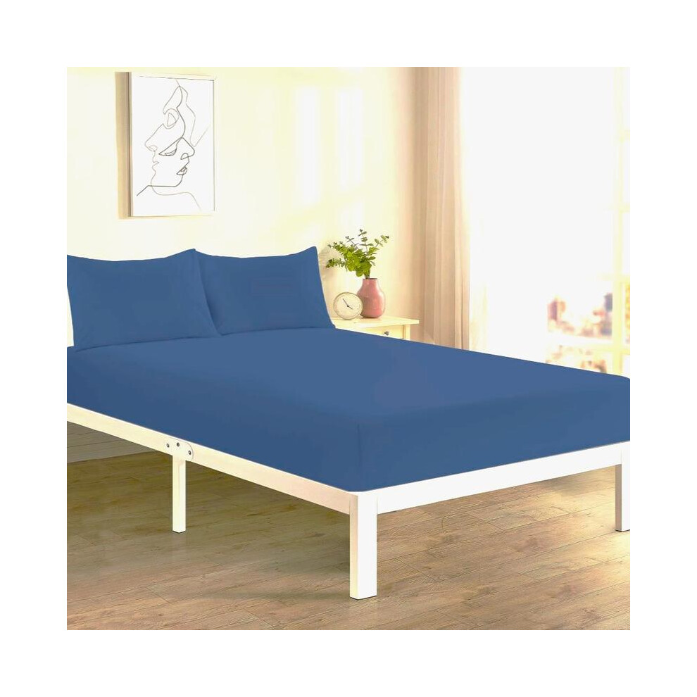 (Mid Blue, Single Fitted Sheet) Fitted Sheet 25cm Deep Single Double King Super King Sizes Polycotton Wrinkle Fade Shrink Resistant Fitted Sheets Ultr-image-OPC-PKG2T58-NEW