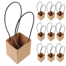10Pcs Khaki Kraft Paper Flower Bags with Handles for Bouquet Wrapping