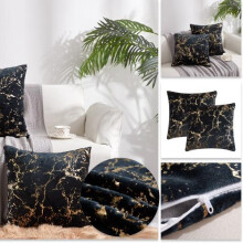 (Black with Gold Marble, Cover+Filling) Riccardo Valeria Elegant Cuddle Cushion, Covers and Pad – Set of 2 with Luxurious Gold Marble Design, Ultra-Soft & Cozy Home Decor