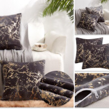 (Grey with Gold Marble, Cover+Filling) Riccardo Valeria Elegant Cuddle Cushion, Covers and Pad – Set of 2 with Luxurious Gold Marble Design, Ultra-Soft & Cozy Home Decor