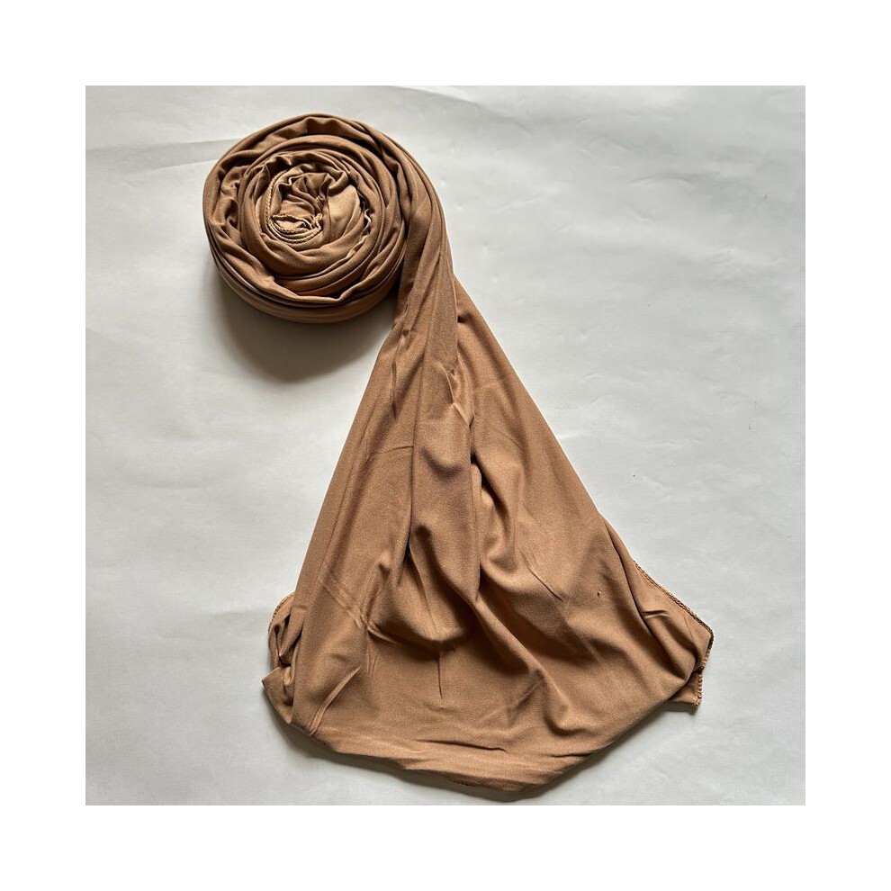 (Camel Beige ) Cotton Jersey Hijab Non-Bubbly, Flat & Stretchy-image-OPC-PKG2TWZ-NEW
