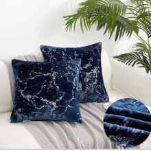 (Blue with Silver Marble, Cover+Filling) Riccardo Valeria Elegant Cuddle Cushion, Covers and Pad – Set of 2 with Luxurious Silver Marble Design, Ultra-Soft & Cozy Home Decor