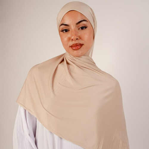 (Hazelnut) Flat Fit Cotton Jersey Hijab Soft & Stretchy 1
