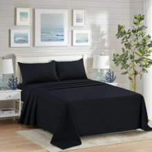 (Black, Double) Flat Sheets with Single Double King Size Bed Ultra Soft Plain Top Sheet Dyed in Trendy Colors Hotel Collection Sheets Ideal for Winter & Sum