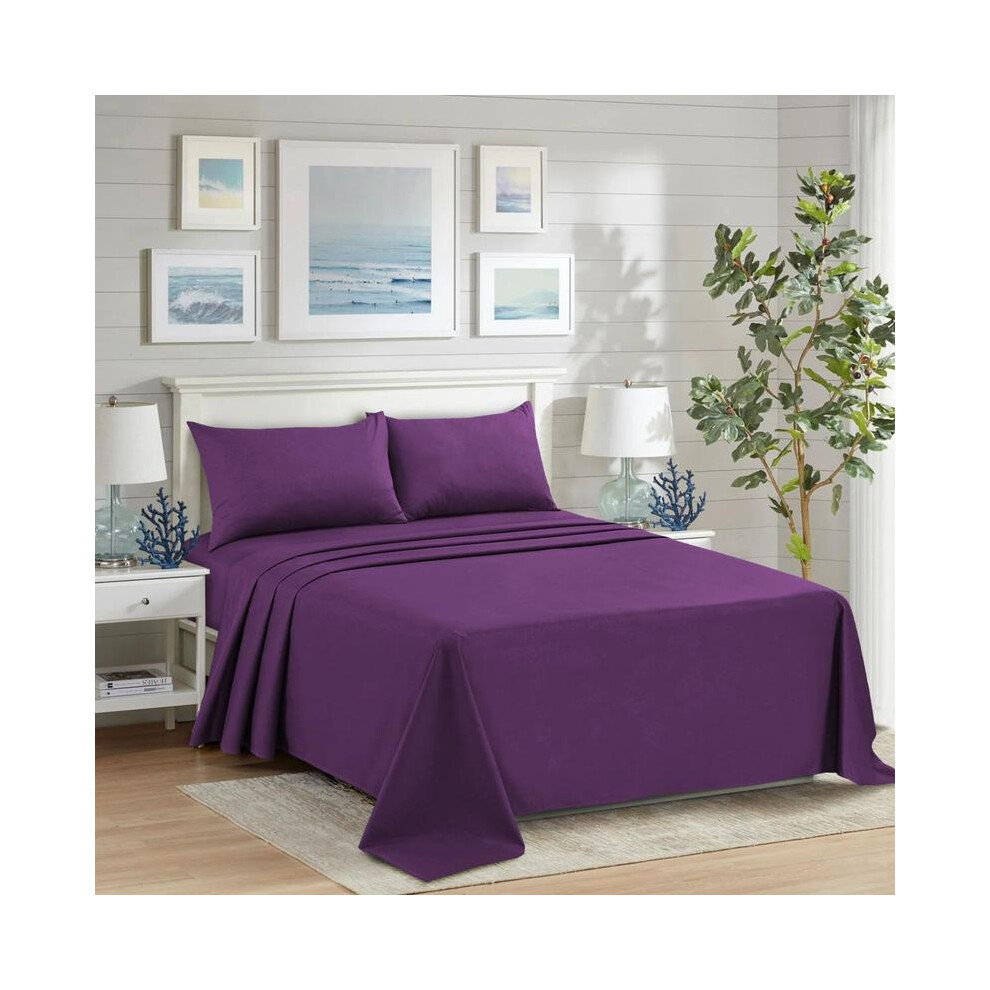 (Plum, Pair of Pillow Case) Flat Sheets with Single Double King Size Bed Ultra Soft Plain Top Sheet Dyed in Trendy Colors Hotel Collection Sheets Idea-image-OPC-PKG2VXP-NEW