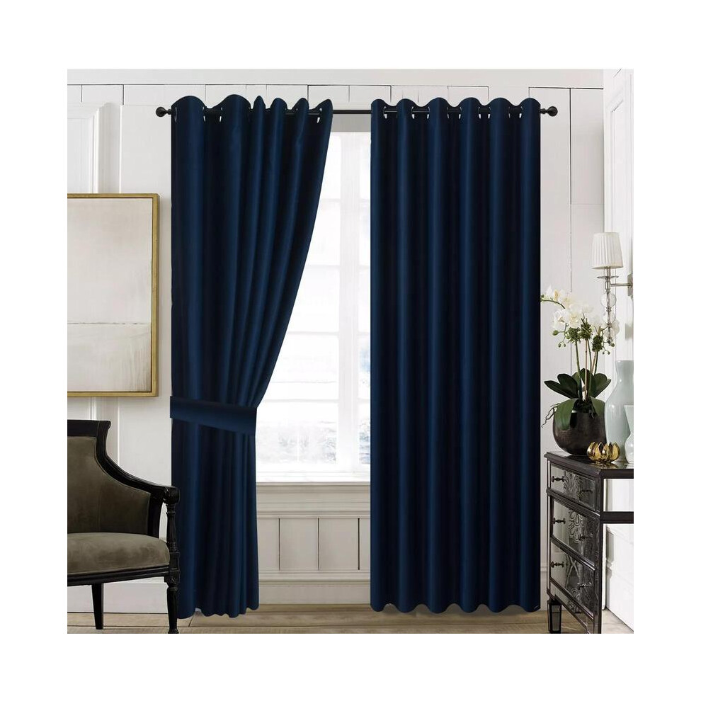(Navy, 66" width x 54" drop) Insulated Heavy Thick Blackout Curtains Eyelet Ring Top Pair Panel Curtain-image-OPC-PKG2WCK-NEW