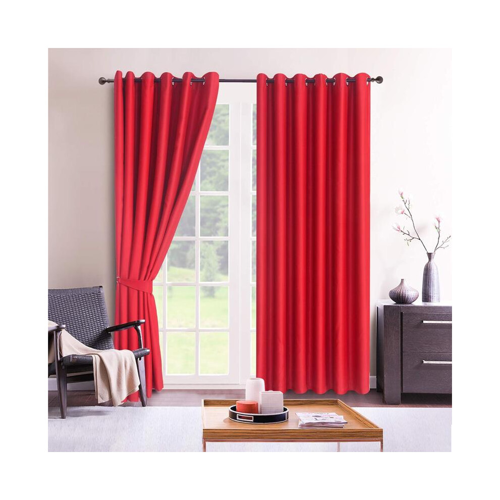 (Red, 46" width x 54" drop) Insulated Heavy Thick Blackout Curtains Eyelet Ring Top Pair Panel Curtain-image-OPC-PKG2WCS-NEW