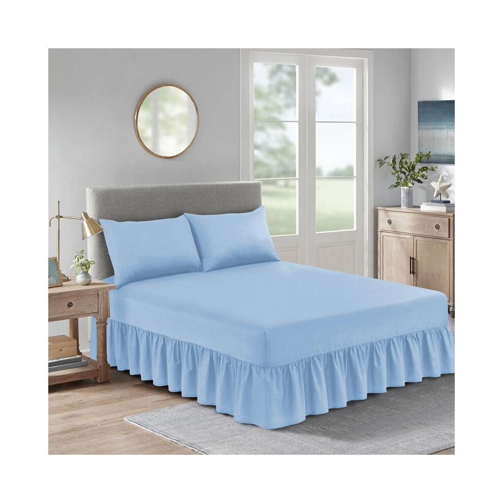 (Sky, King) 100% Polycotton 180 Thread Fitted Valance Sheet Pleated Extra Deep All Sizes Single, Double, King and Super King-image-OPC-PKG2WMQ-NEW