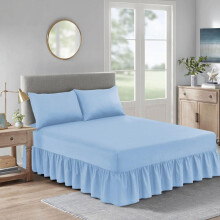 (Sky, Single) 100% Polycotton 180 Thread Fitted Valance Sheet Pleated Extra Deep All Sizes Single, Double, King and Super King