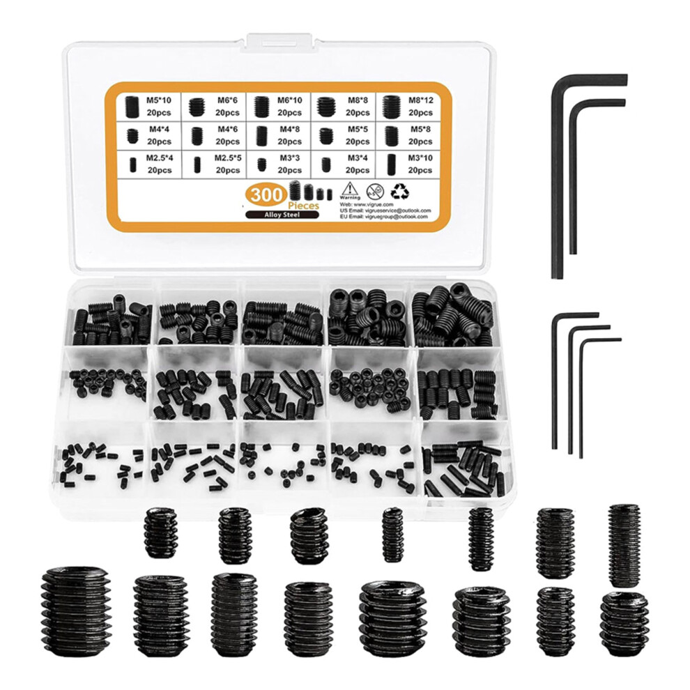 300Pcs 2.5/3/4/5/6/8Mm Allen Head Socket Set Screw Stainless 7751000074517