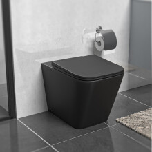 Nes Home Rimless Square Back To Wall Toilet Pan & Soft Close Seat Matte Black