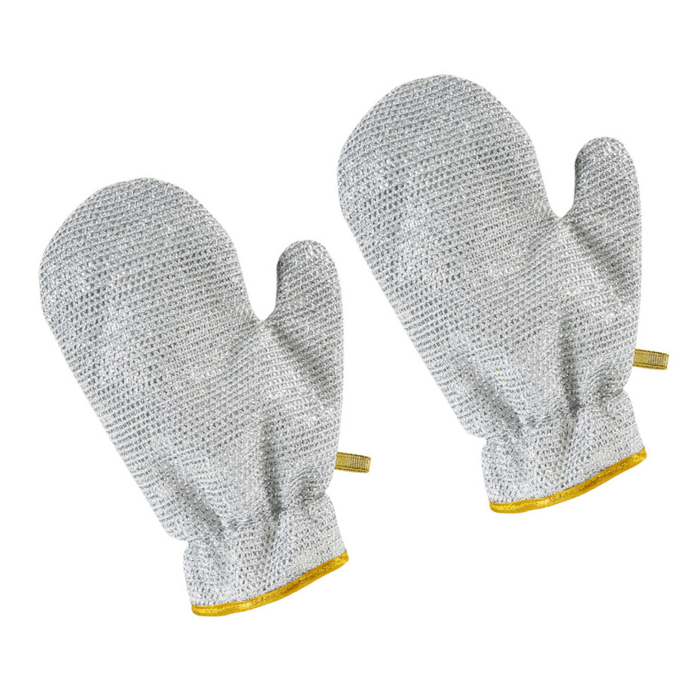 1Pair Reusability Silver Wire Dishwashing Gloves Metal Scrubbing 7751000076252