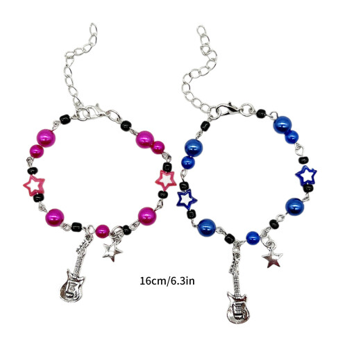 2Pcs Guitar Star Charm Bracelet Simple Beaded Bracelet Statement 2